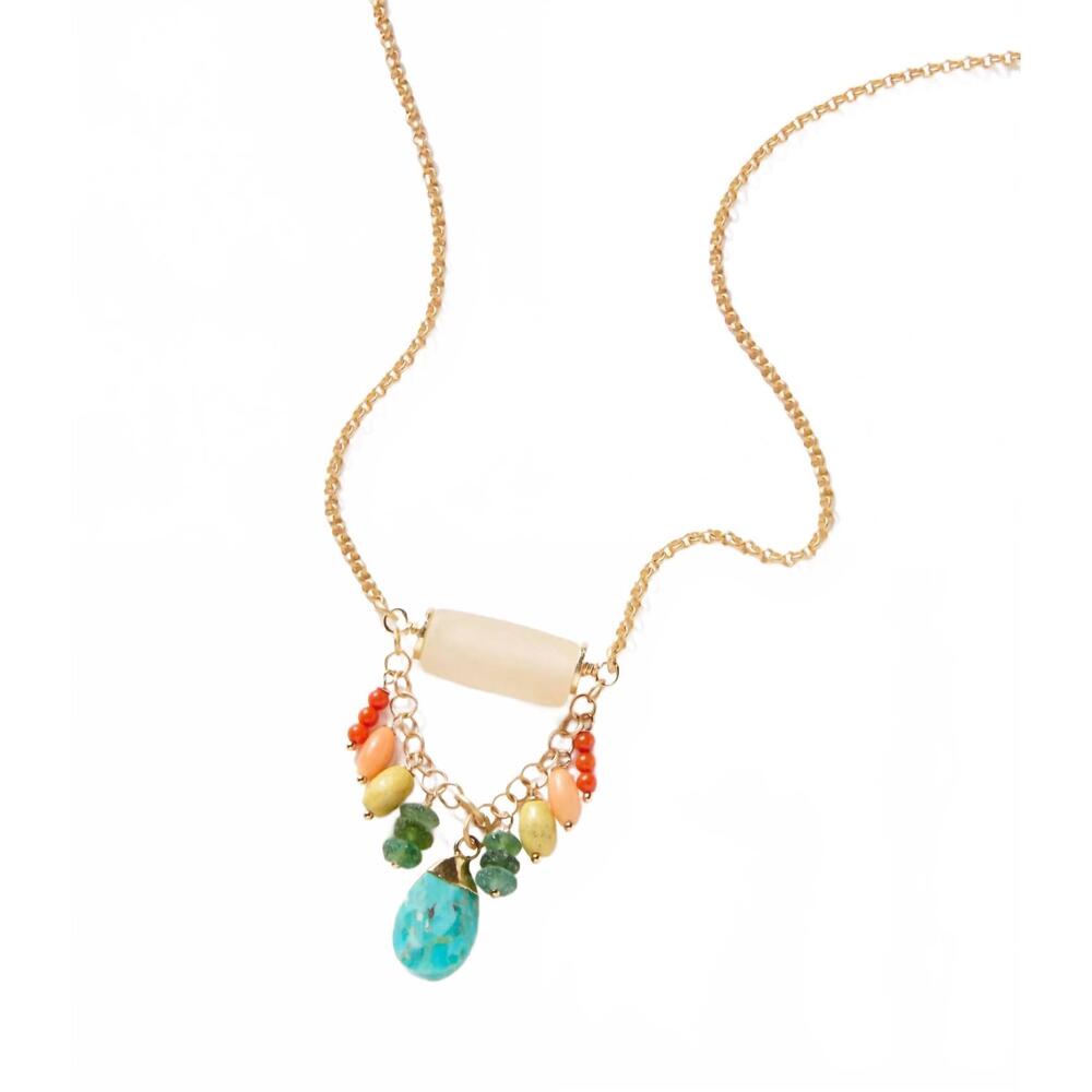 NEW ANNE VAUGHAN women's charm cluster necklace in gold/turquoise
